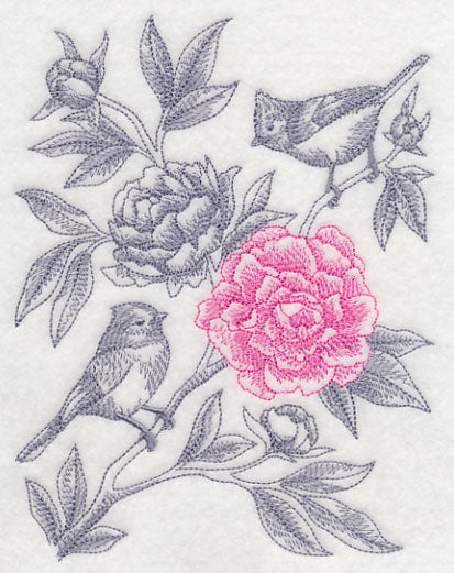 Peony and Tufted Titmouse (Toile)