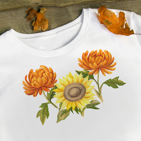 Chrysanthemums and Sunflower in Watercolor