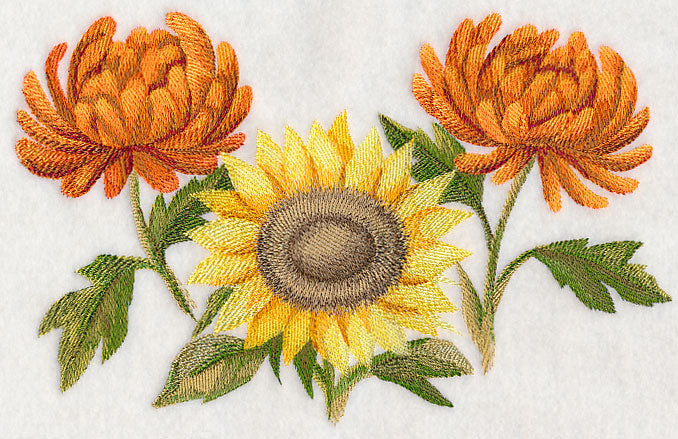 Chrysanthemums and Sunflower in Watercolor