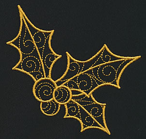 Filigree Holly and Berries (Goldwork)