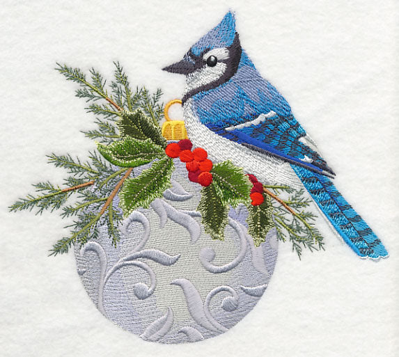 Christmas Blue Jay on Ornament