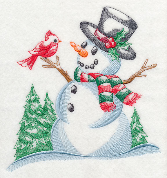 Snowman with Feathered Friend (Toile)