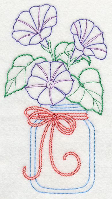 Blooming Morning Glories in Mason Jar (Vintage)