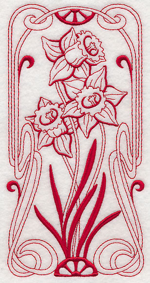 Art Nouveau Daffodil (Redwork)