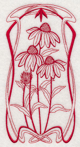 Art Nouveau Coneflowers (Redwork)