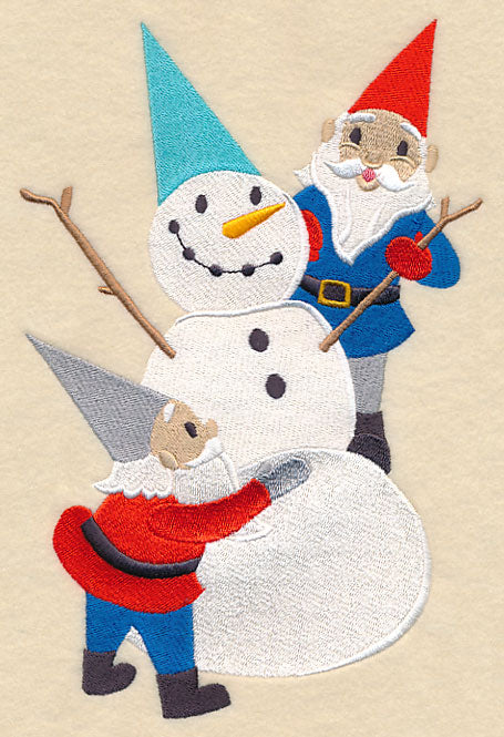 Winter Gnomes Building Snowman