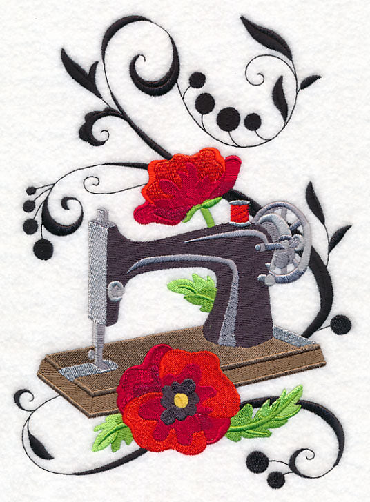 Fanciful Sewing Machine with Poppies