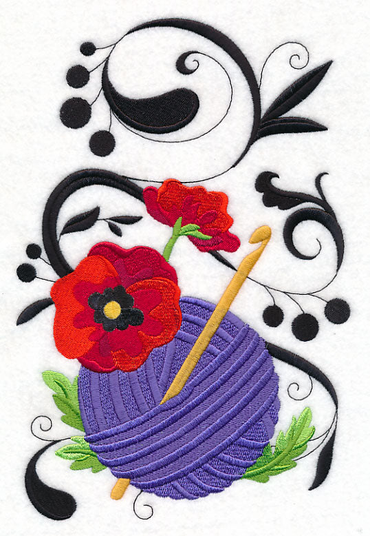 Fanciful Crochet Hook with Poppies