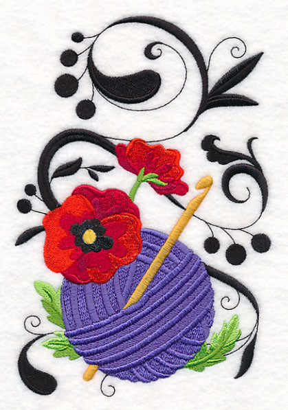 Fanciful Crochet Hook with Poppies