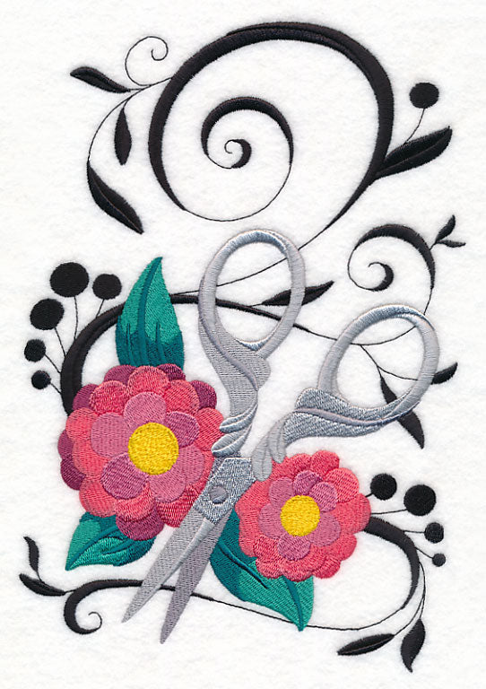 Fanciful Scissors with Zinnias
