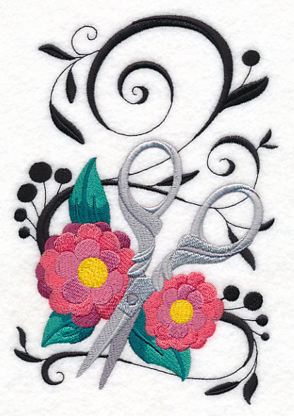 Fanciful Scissors with Zinnias