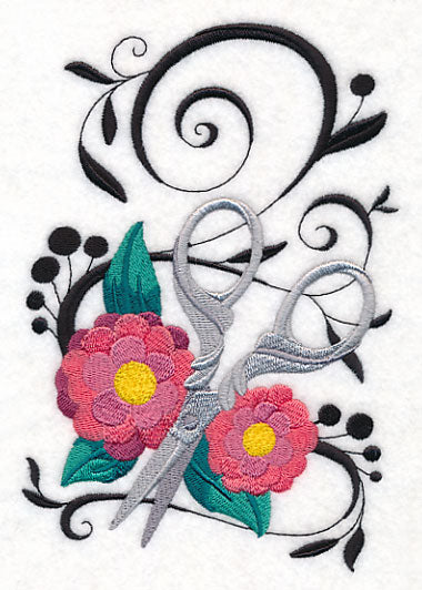 Fanciful Scissors with Zinnias