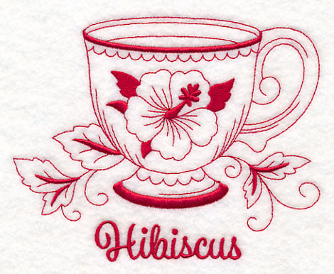 Tea Time Hibiscus (Redwork)