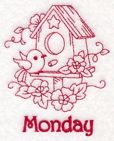 Monday Birdhouse (Redwork)