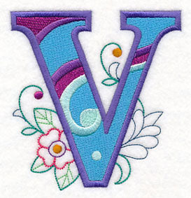Vintage Flower Fade Letter V - 6 Inch