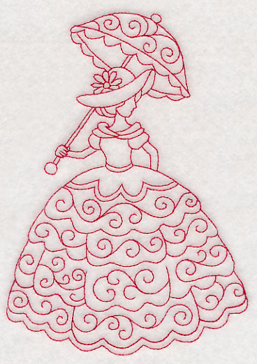 Victorian Lady - Swirls Dress (Redwork)