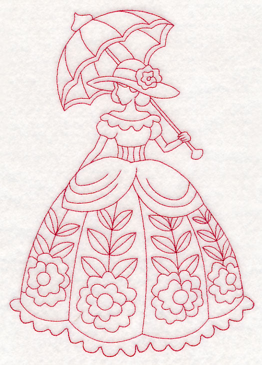Victorian Lady - Floral Dress (Redwork)