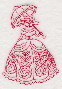 Victorian Lady - Floral Dress (Redwork)