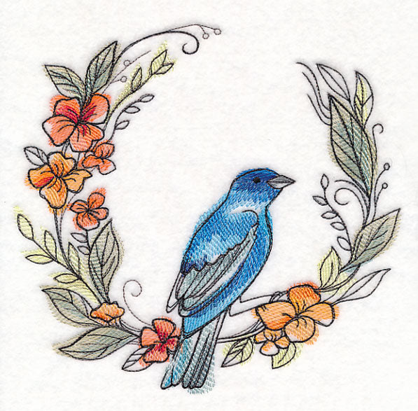 Indigo Bunting Wreath in Watercolor
