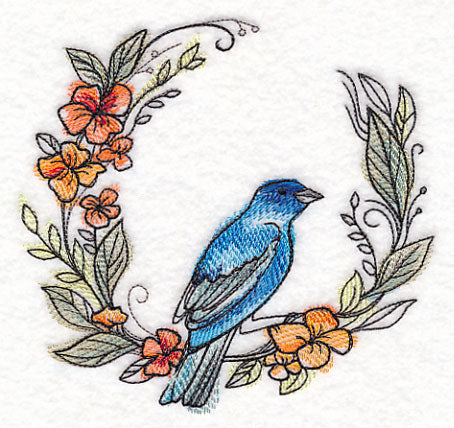 Indigo Bunting Wreath in Watercolor