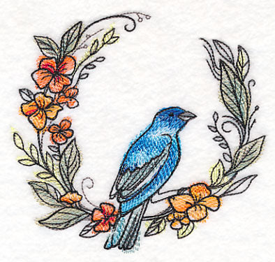 Indigo Bunting Wreath in Watercolor