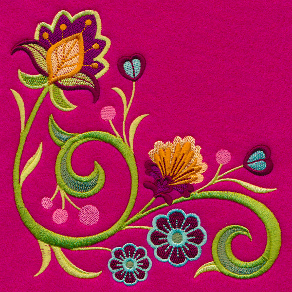 Jacobean Butterfly and Blooms Corner