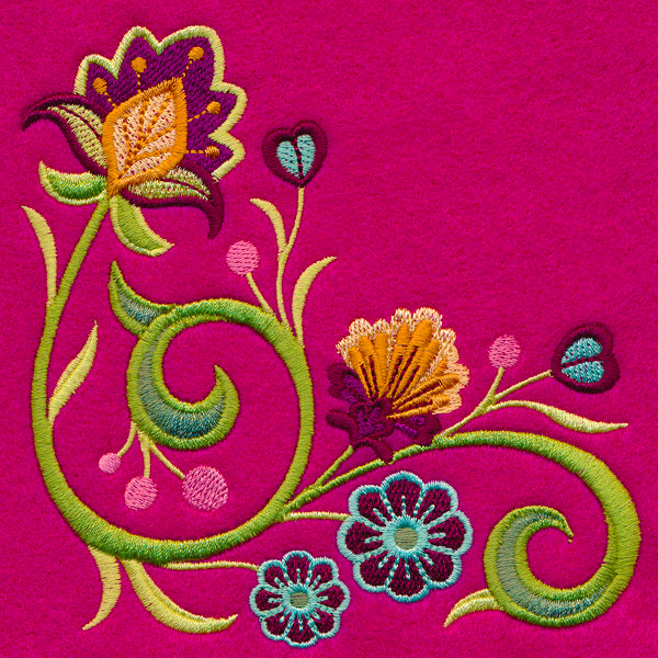 Jacobean Butterfly and Blooms Corner