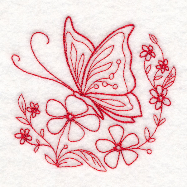 Nostalgic Nature - Butterfly with Flowers (Redwork)