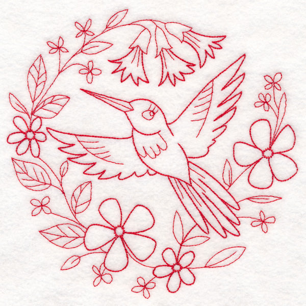 Nostalgic Nature - Bird with Flowers (Redwork)