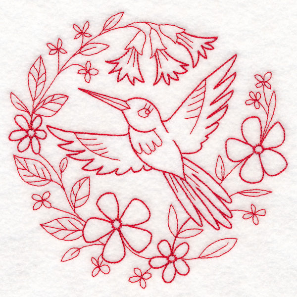 Nostalgic Nature - Bird with Flowers (Redwork)