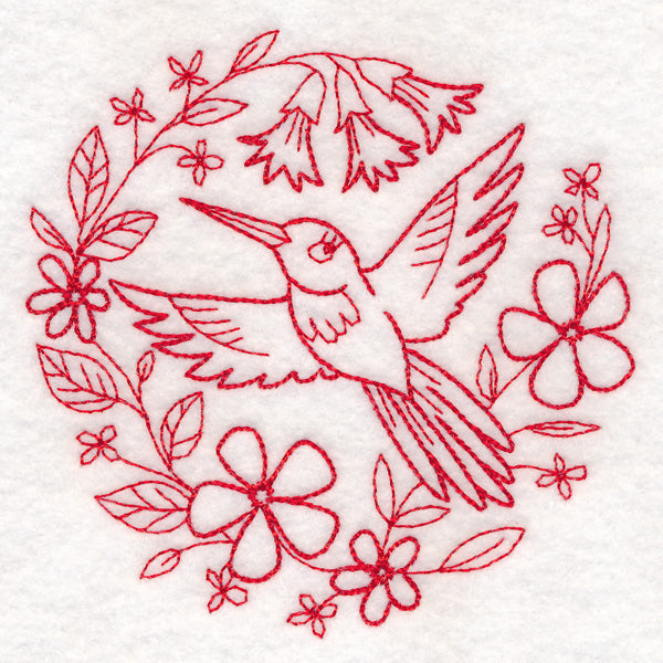 Nostalgic Nature - Bird with Flowers (Redwork)