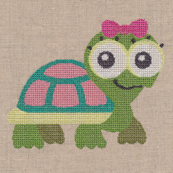 Wide-Eyed Baby Girl Turtle (Cross Stitch)
