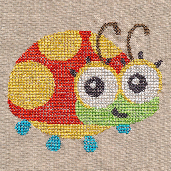 Wide-Eyed Baby Girl Ladybug (Cross Stitch)