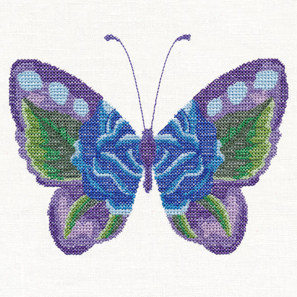 Blue Rose Butterfly in Watercolor (Cross Stitch)