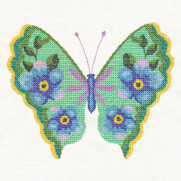 Forget-Me-Not Butterfly in Watercolor (Cross Stitch)
