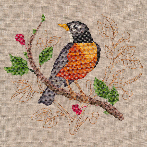 Robin with Delicate Branches (Cross Stitch)