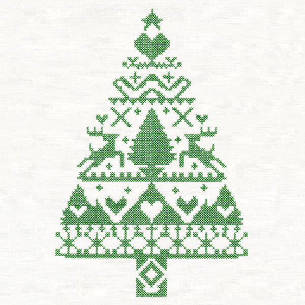 White Christmas Nordic Tree with Reindeer (Cross Stitch)