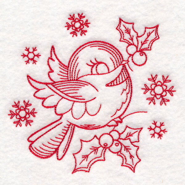 Nostalgic Christmas - Chickadee (Redwork)