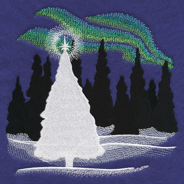 Christmas Forest with Northern Lights