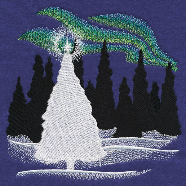 Christmas Forest with Northern Lights
