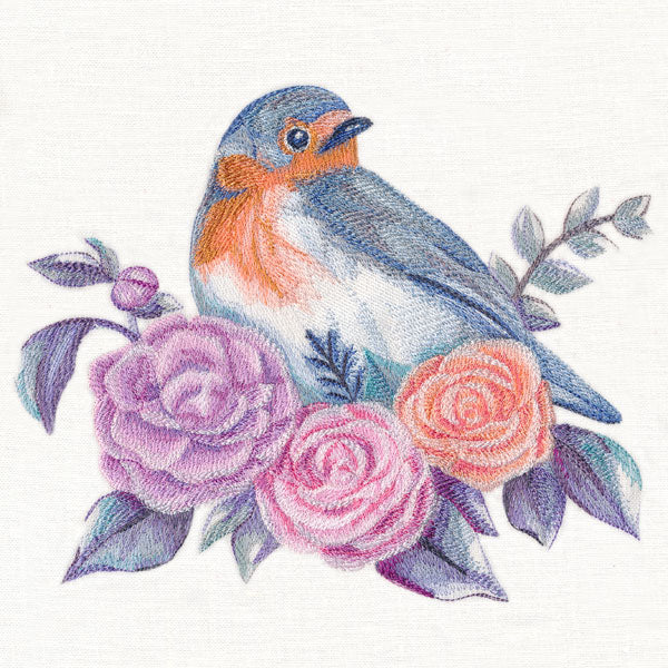 Shimmering Bluebird and Roses