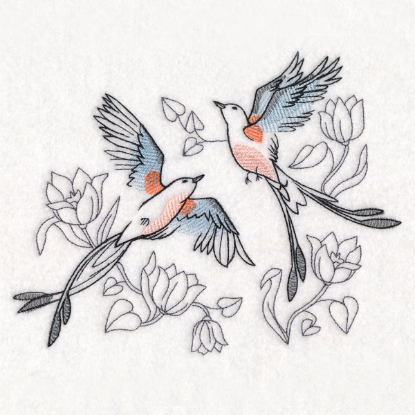 Sweetheart Scissor-Tailed Flycatchers in Watercolor