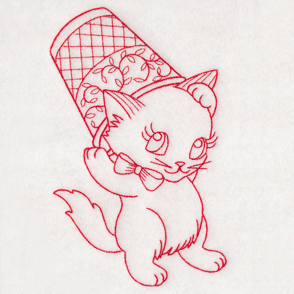 Crafty Cat with Thimble (Redwork)