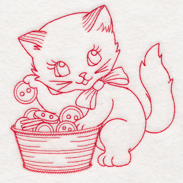 Crafty Cat with Buttons (Redwork)