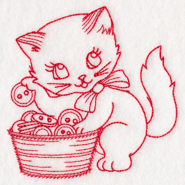 Crafty Cat with Buttons (Redwork)