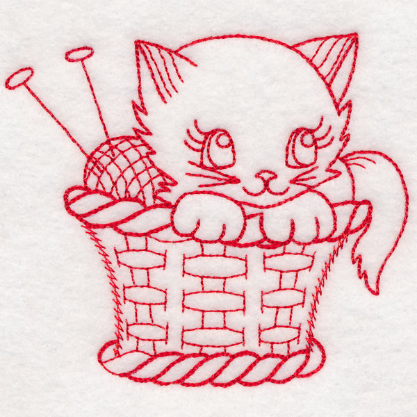 Crafty Cat with Knitting (Redwork)