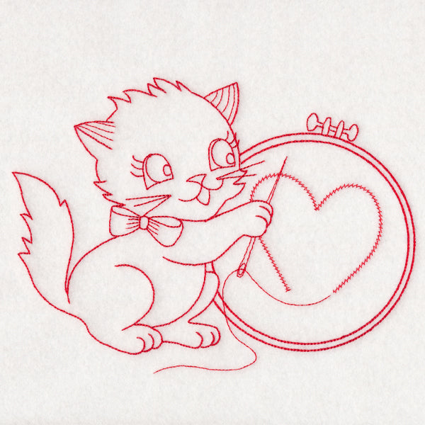 Crafty Cat with Embroidery (Redwork)