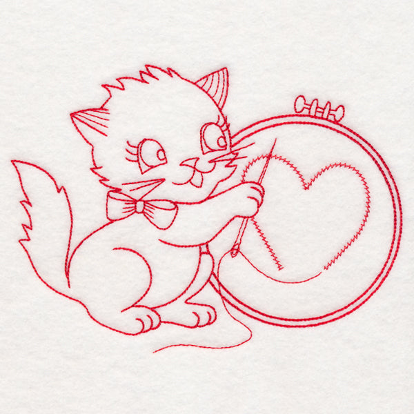 Crafty Cat with Embroidery (Redwork)
