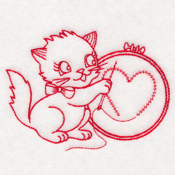 Crafty Cat with Embroidery (Redwork)