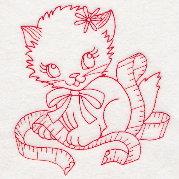 Crafty Cat with Tape Measure (Redwork)